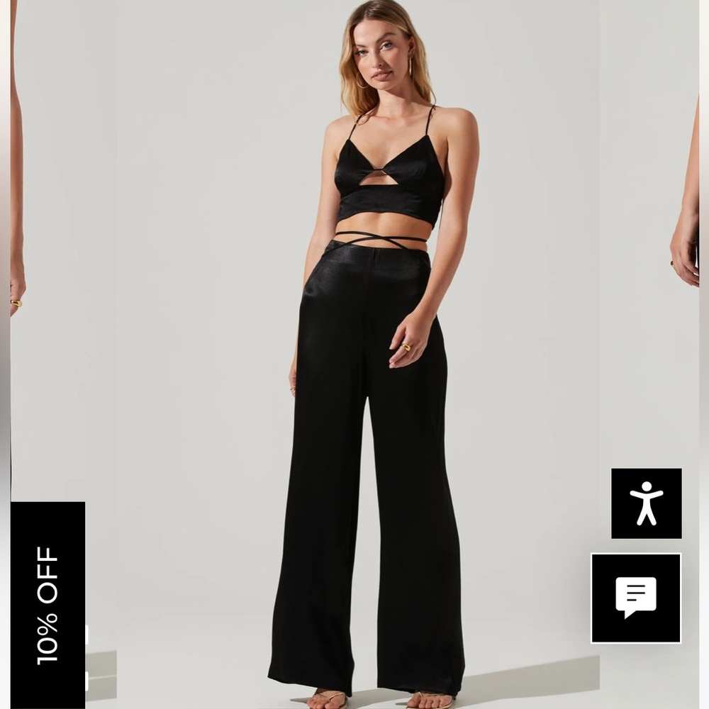 ASTR THE LABEL AMIAH SATIN TIE WAIST WIDE LEG PANTS - Picture 3 of 10